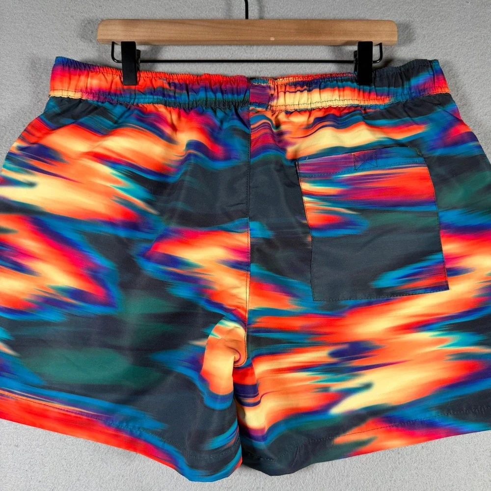 Forever‎ 21 Men XL Swim Trunks Abstract Blurred Print Multicolor Mesh Lined 4in